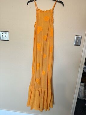 Orange Crochet Maxi Dress with Floral Appliqué beach cover up!